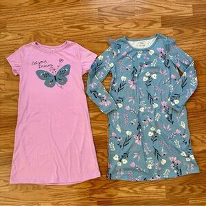 2x Carter’s Girls Size 8-10A Short Long Sleeve Nightgown Butterfly Floral EUC!